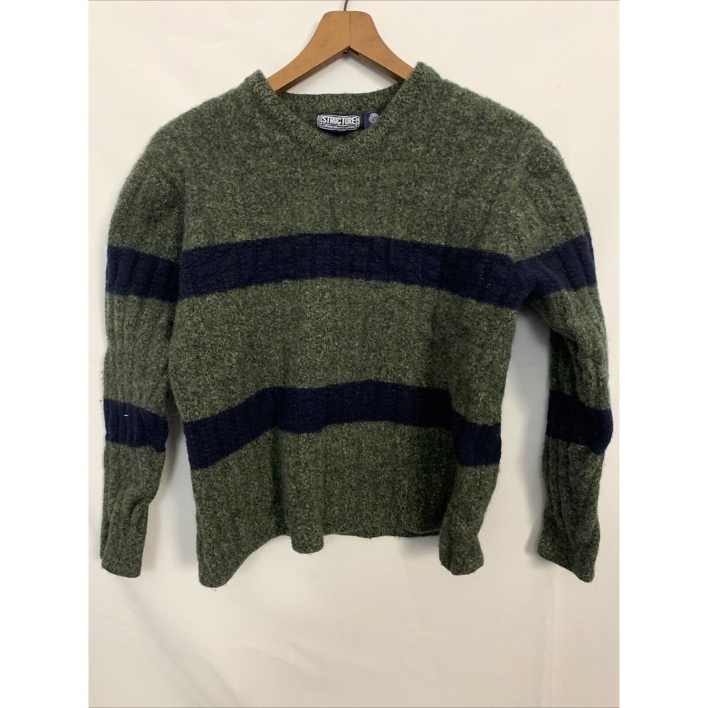 Structure Womens Pure lambs Wool Vintage v neck striped pullover